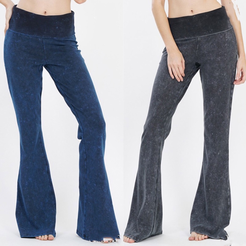 Mineral Wash Blue Folder Wide leg Lounge Pants - Picture 1 of 2